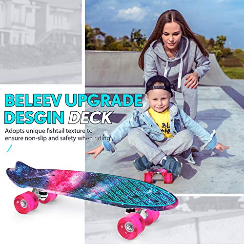 Beleev Skateboards para crianças, 55,88 cm Cruiser skate completo para iniciantes e meninas, meninos