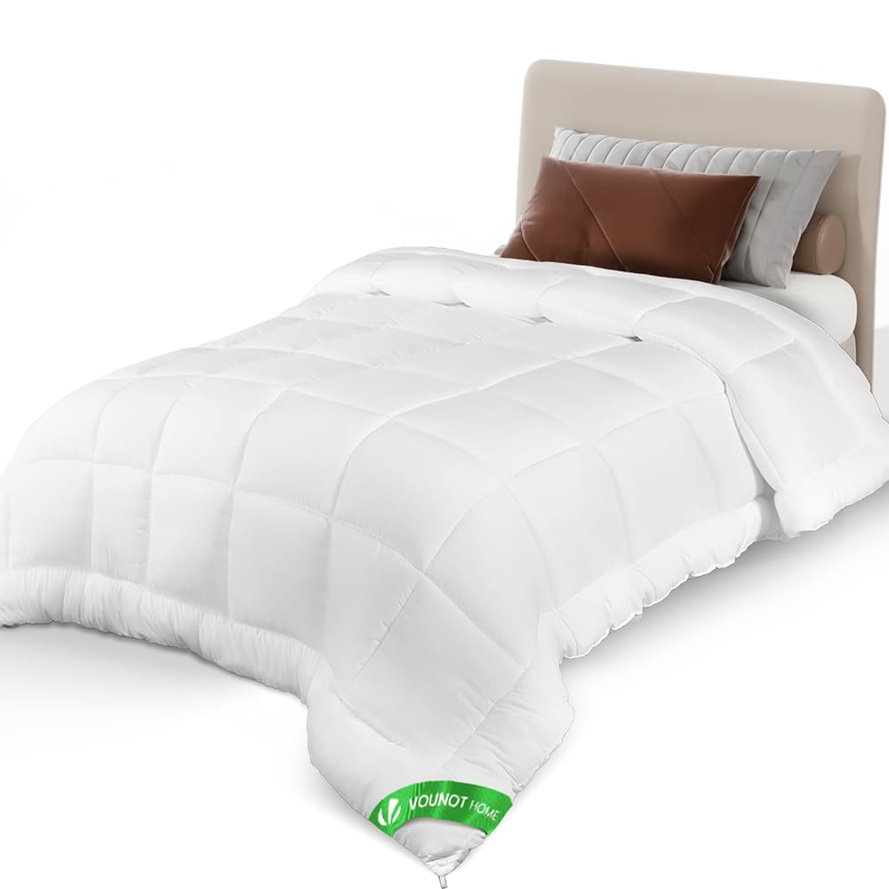 VOUNOT® Edredón Acolchado 155x200 cm (Cama 90), Edredón Ligero para Verano Relleno Nórdico de Suave Microfibra 200 gr/m², Refrescante Transpirable y Acogedor, con Certificación Oeko-Tex, Color Blanco OEKO-TEX STANDARD 100