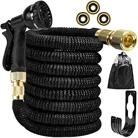 Expandable Hose 50ft/15M,Rosnek Magic Hose Strength Fabric 3750D,8 Functions Spray Nozzle & Solid Brass Connectors,Expanding Hose No Kink Water Hose 4 Layers Latex,Black Hose Pipe Cover