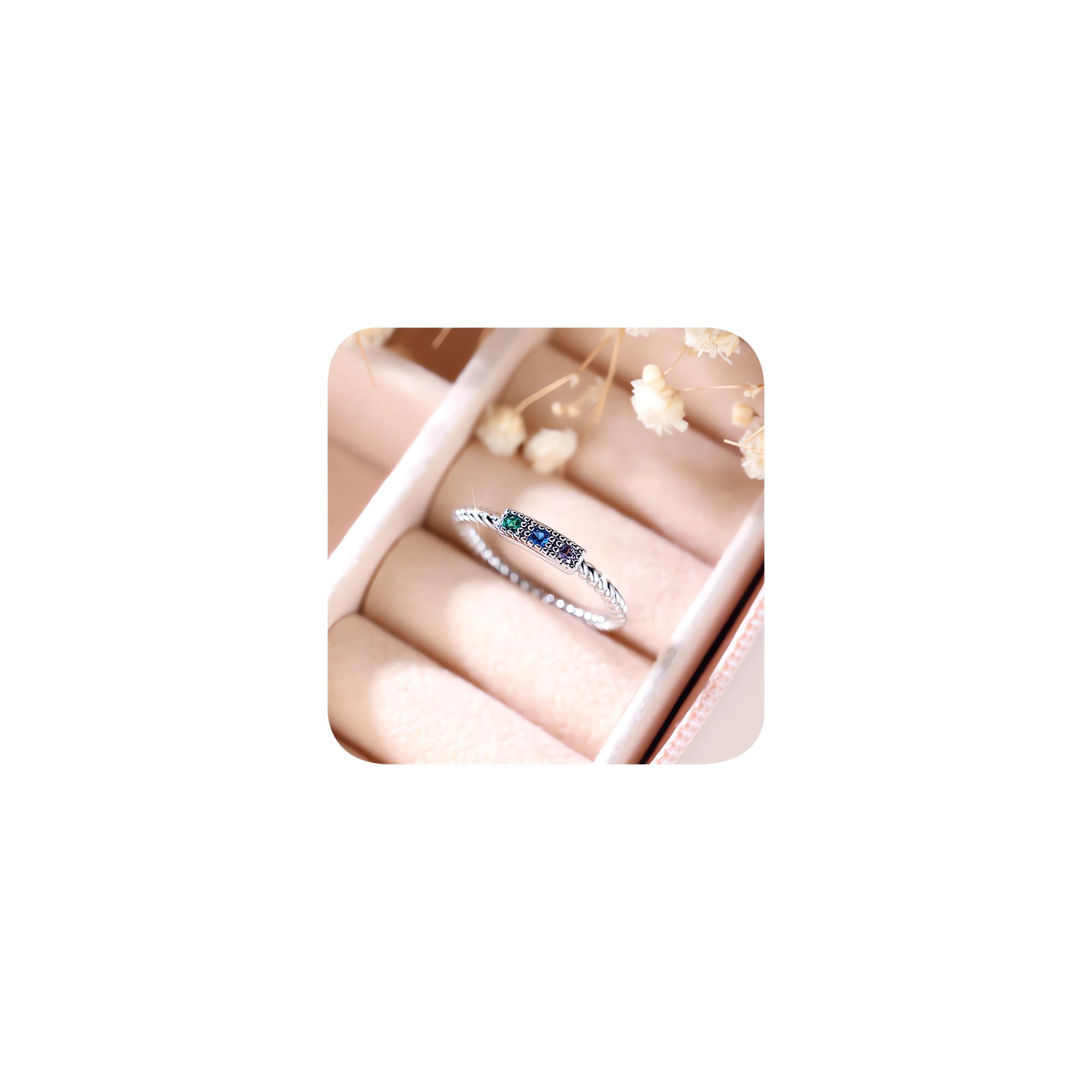 925 Silver Stackable Birthstone Statement Rings for Women Colorful Cubic Zirconia Mothers Jewelry Gift Simple Promise Ring for Her Wedding Party Gifts