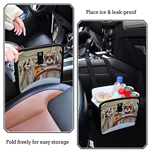 Image of Funny Raccoon Driving Car Trash Can Animal Foldable Hanging Car Trash Bag Bin Auto Garbage Can Leak-Proof Car Organizer(Large)