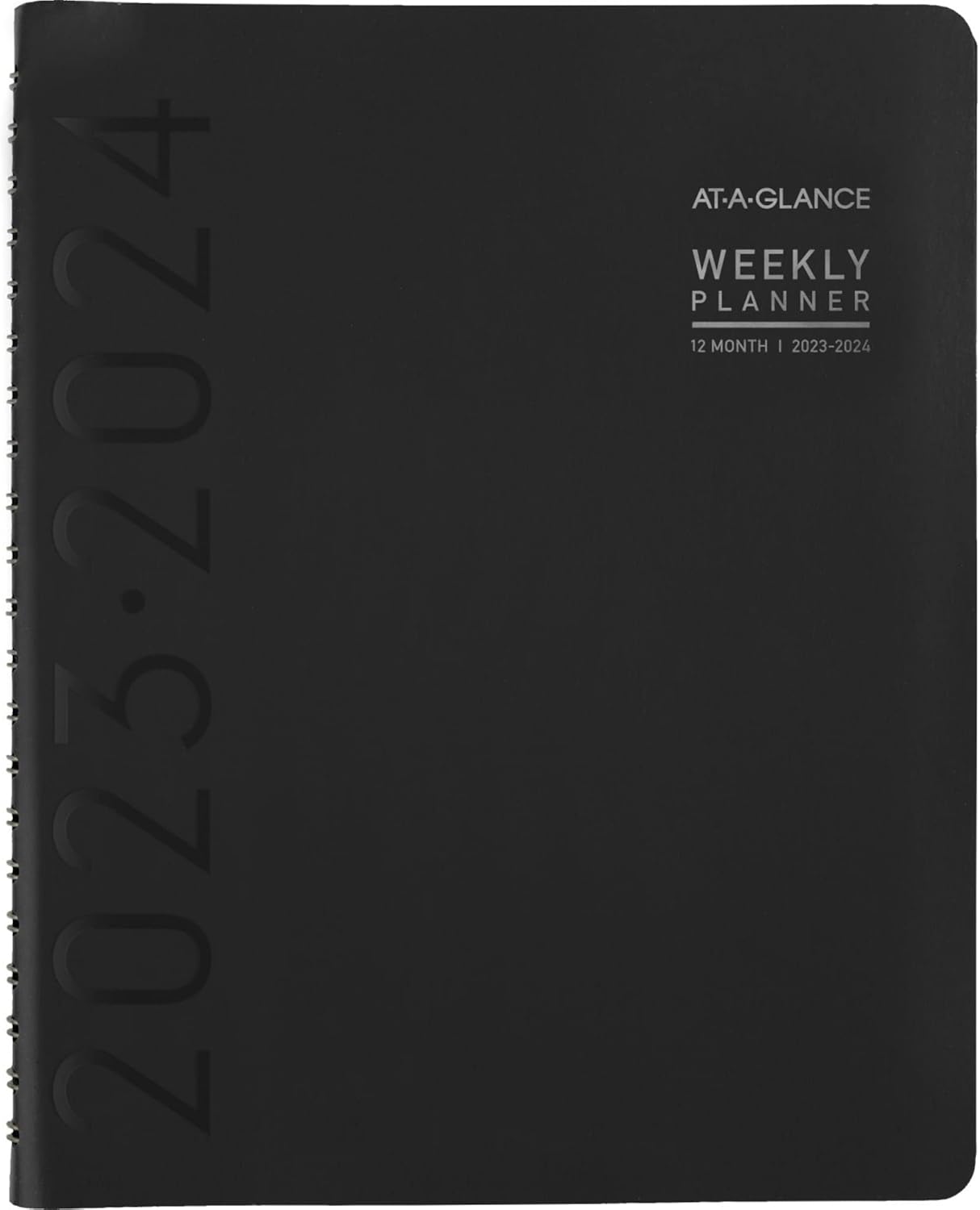 AT-A-GLANCE 2023-2024 Academic Planner, Weekly &amp; Monthly, Half-Hourly Appointment Book, 8-14 x 11, Large, Monthly Tabs, Pocket, Flexible Cover, Contempo, Black 70957X05