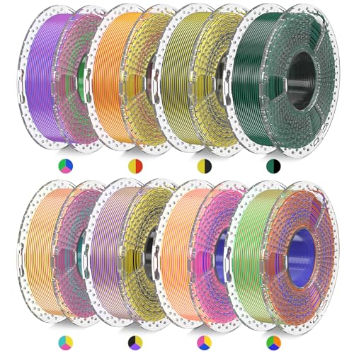 SUNLU 3D Drucker Filament Bundle, Multicolor SILK Filament Mehrfarbig, Dual Color Silk PLA+ Filament, Einzeln Vakuumverpackt, 250g Spool, Dual Color*3, Triple Color*5, Insgesamt 2kg