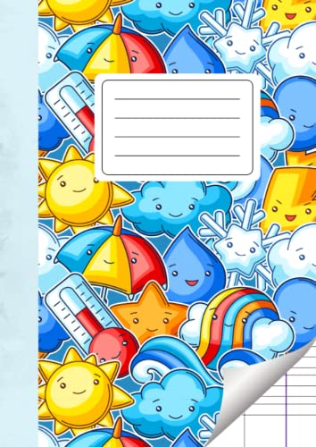 Quaderno a righe 1 elementare e 2 elementare: Quadernone A4 | Rigatura A | Weather