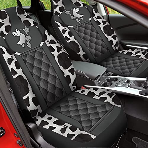 STUOARTE Cow Print Car Seat Covers for Front Seats, 2 Pack Bucket Front Seat Cover Set, Easy Installation, Universal Fits Most Car Truck Van and SUV, Black and White by STUOARTE - Used condition - Image 4
