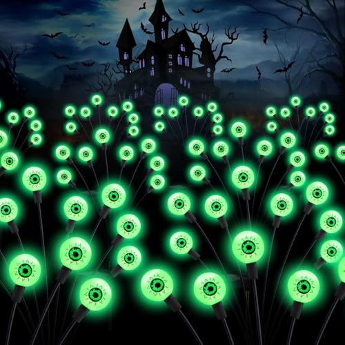 Image of ASMAD Halloween Decorations Outdoor Solar Scary Eyeball Lights, 8Pack 64LEDs Green Eyeball Swaying Firefly Light, Waterproof Halloween Path Lights for Garden /Yard /Patio /Party Decor