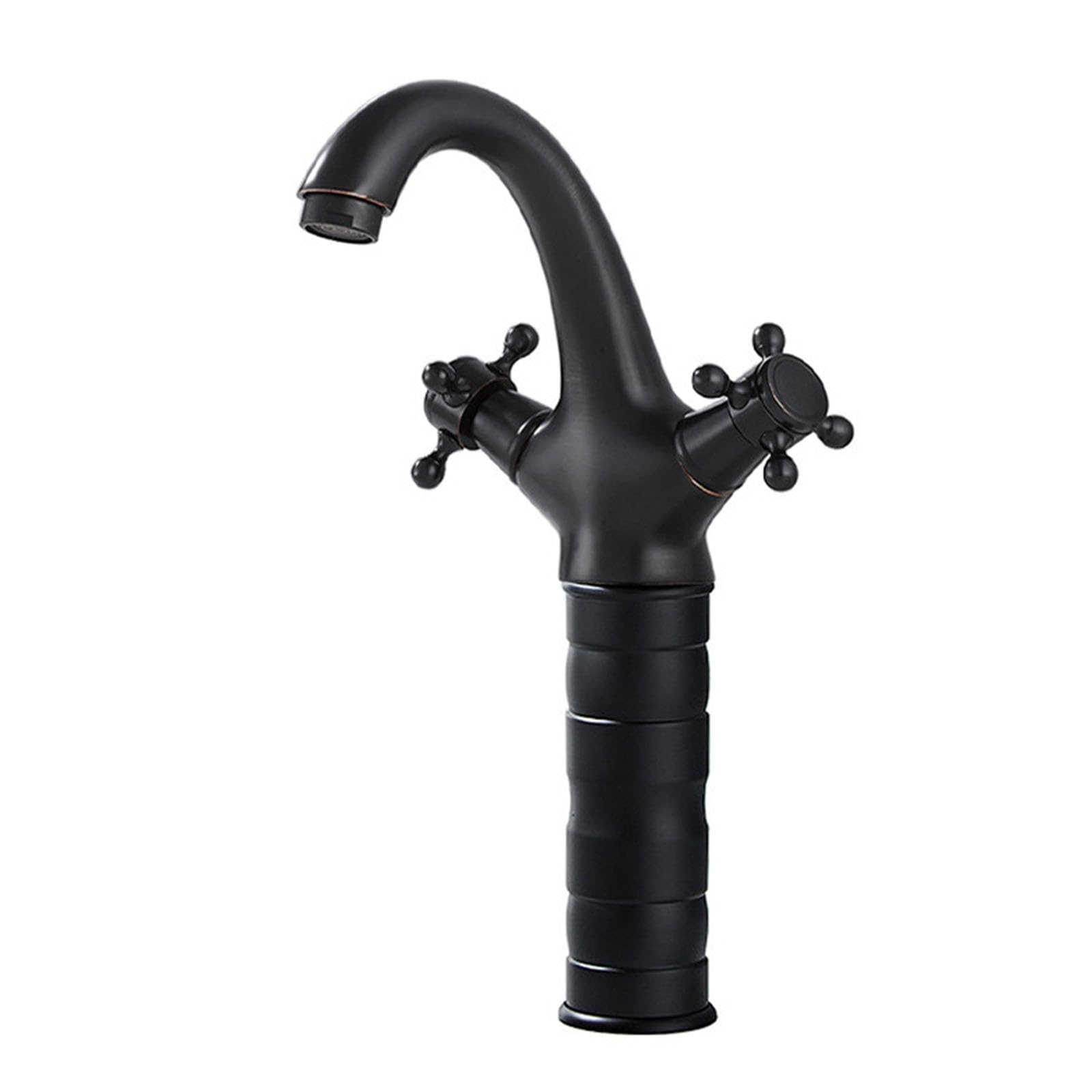 FQWNCIEG High Rise Gooseneck Basin Tap Black Vintage Finish Dual Crosshead Levers Single Hole Deck Mounted Bathroom Basin Mixer Tap