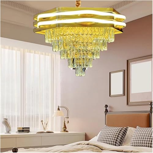 Image of Desidiya LED Crystal Chandelier Light 400mm Gold, 3 Color LED Ceiling Light | 400mm Gold Crystal Chandelier with 3 LED Color Modes | Premium K9 Crystal | Modern Ceiling Light