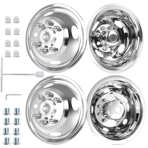 hightall 16 Wheel Simulators, 16' 8 Lug Stainless Steel RV Hubcaps,Polished Surface,2Pcs Front Wheel/2Pcs Rear Wheel,Bolts On Wheel Cover Set Compatible with Ford 2008-2025 E-350/E450 Dual Rear Wheel