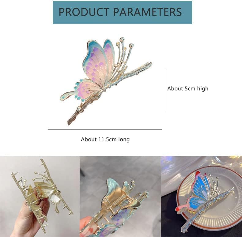 Image of Diversa Rhinestone Golden Claw Clip, Embellished Korean Clutcher, Non- Slip Metal Claw Clip for Girls, Fancy Clutcher for Women, Pack of 1 (BLUE BUTTERFLY)