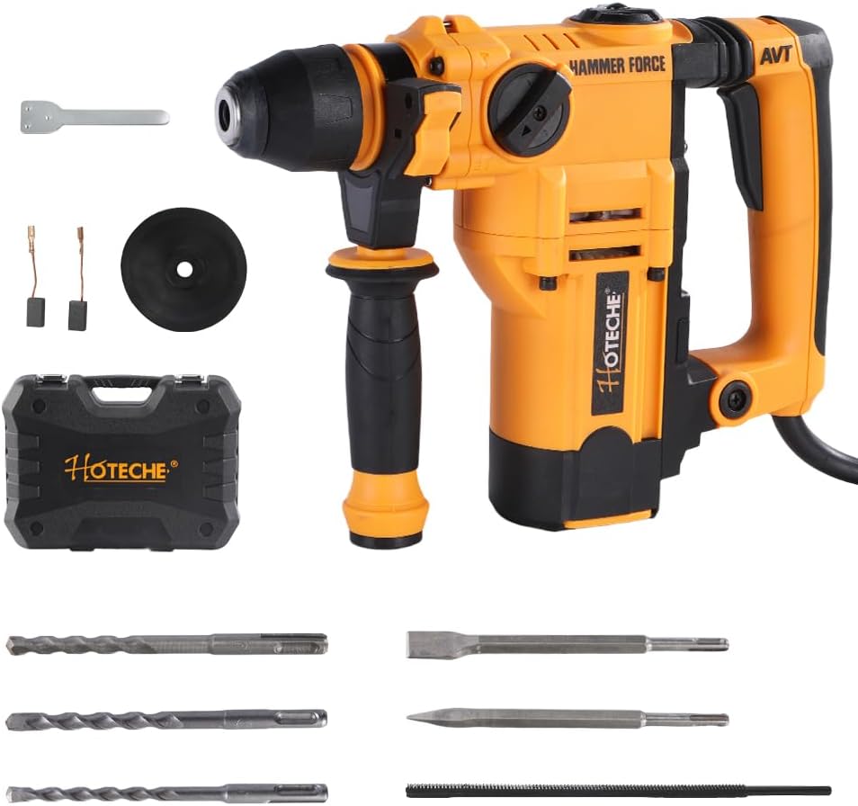 Hoteche 900W 26MM Rotary Hammer Drill, 2-Function Hammer/Drill for Concrete, Yellow, Color Box + Plastic Case Packaging