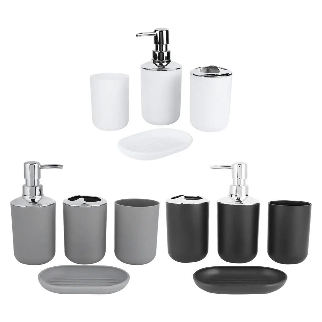 Set Bagno Accessori Completo 4 pezzi di accessori da bagno in plastica ABS Set portaspazzolino portasapone decorazione bancone for la casa hotel(Brown)