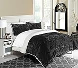 Chic Home 3 Piece Josepha Pinch Pleated Ruffled & Pintuck Sherpa Lined Comforter Set, Queen, Black