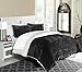Chic Home 3 Piece Josepha Pinch Pleated Ruffled & Pintuck Sherpa Lined Comforter Set, Queen, Black
