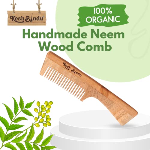 Image of Handmade Kacchi Broad Neem Wooden Comb For Women Detangling, Frizz Control & Shine, Suited For All Hair Types Kangi (Handle Comb)