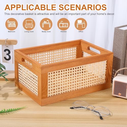 Panier de rangement bois massif tissé main de grande capacité rétro