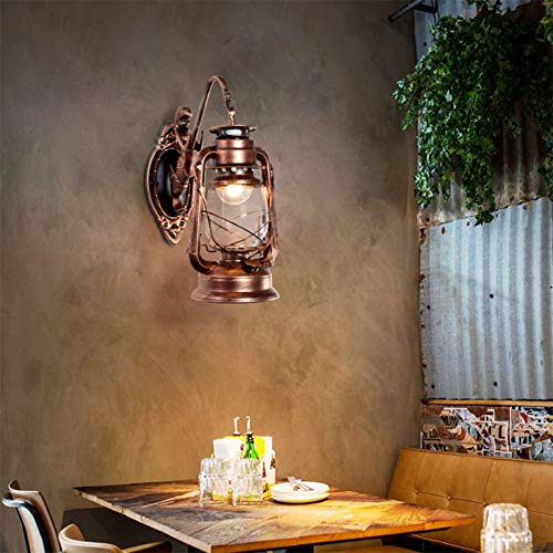 AIRUI Vintage Linterna Aplique De Pared E27 Impermeable Farol De Exterior Pantalla De Lámpara De Pared LED Retro Antiguo Aplique De Luz Para Pasillo Balcón Iluminación Interior,Copper