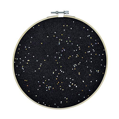 Wall Hanging Brooch Jewelry Storage Display Stand Enamel Pin Display Holder Earrings Necklace Glitter Pin Display Board with Stars, Pin Collection Display, Canvas/Leather Embroidery Hoop (Black)
