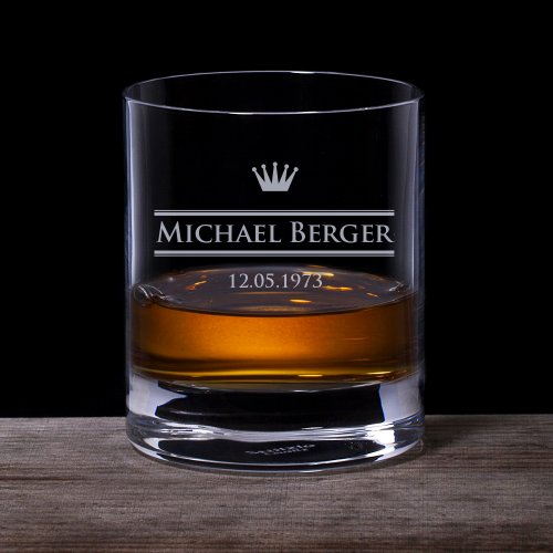 AMAVEL - Verre à whisky avec gravure - Personnalisé avec Nom et DATE - Verre Tumbler - Motif: Couronne (royal) - Cadeaux whisky - Cadeaux d'anniversaire -...