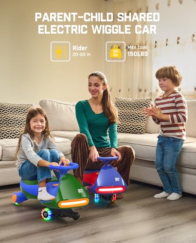 FanttikRide N7 Pro Electric Wiggle Car with Pedal, Rechargeable Battery, CyberWiggle, 2 in 1 Swing Car, 2 Speed, Anti-Rollover, Flashing Wheels, Bluetooth, for Ages 3 and Up, 150 Lbs, Green