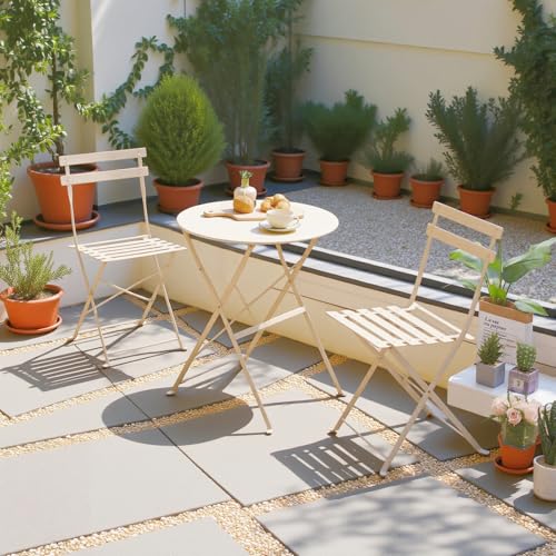 GOKHOMX Bistrotisch mit 2 Stühlen, Bistro Set 3-teilig klappbar Balkontisch mit 2 Stühlen Gartenmöbel wetterfestes Balkonset Balkonmöbel klappbar Set 3 Teilig für Balkon Terrasse Outdoor, Beige GOKHOMX Bistrotisch mit 2 Stühlen, Bistro Set 3-teilig klappbar Balkontisch mit 2 Stühlen Gartenmöbel wetterfestes Balkonset Balkonmöbel klappbar Set 3 Teilig für Balkon Terrasse Outdoor, Beige