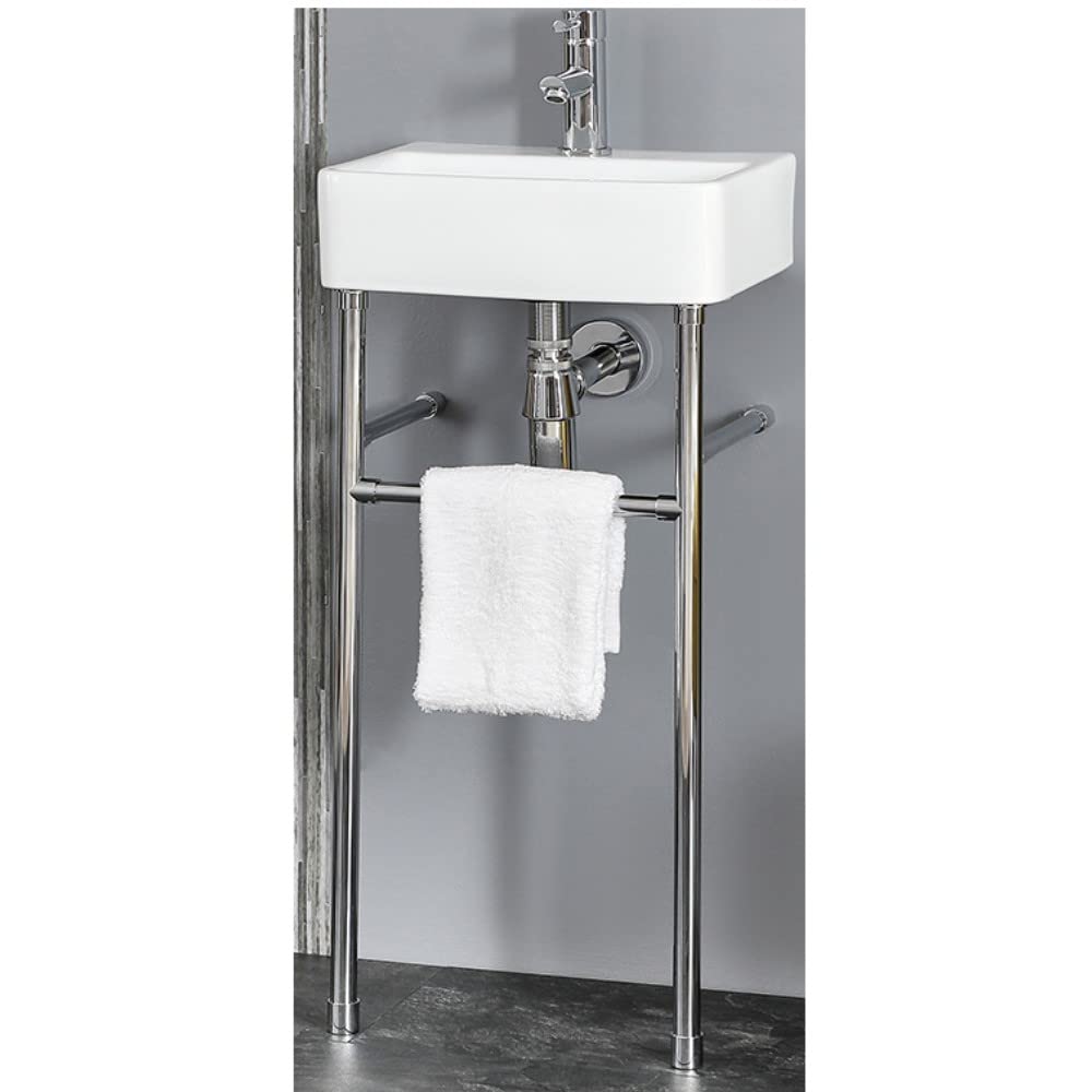 Milano Chrome Farington White Ceramic 1 Tap Hole Bathroom Basin Sink Washstand - 400Mm X 295Mm