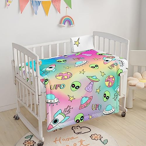 Image of 3pc Crib Bedding - Rocket Printed Nursery Bedding Set, Crib Sheet & Skirt
