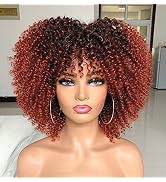 ANNISOUL 10Inch Short Curly Afro Wigs for Black Women Bomb Afro Kinky Curly Wig with Bangs Synthe...