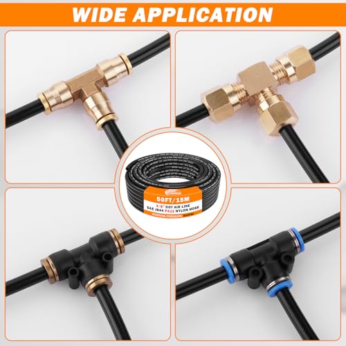 CheeMuii 50 FT 3/8 Pneumatic Tubing 3/8\" PA12 Nylon DOT Air Line SAE J844 DOT Air Hose 15.3 Meter 3/8 Inch OD Pneumatic Air Tubing Pipe Hose Line