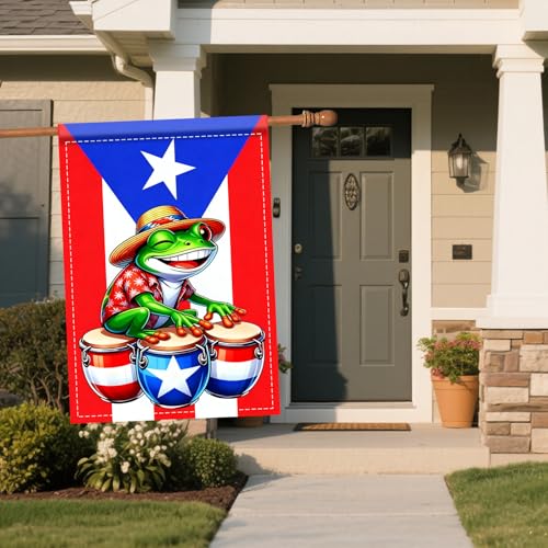 Image of Nuxovilar Puerto Rico Garden Flag Big Frog Hats Drums Polyester 27x39inch