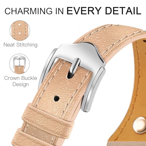 Image of JR.DM Slim Leather Bands Compatible with Apple Watch Band 38mm 40mm 41mm 42mm 44mm 45mm 46mm 49mm, Genuine Leather Band with Charms, Feminine Design for Iwatch Ultra SE Series 11 10 9 8 7 6 5 4 3 2 1