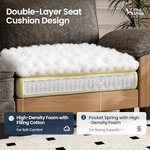 Image of PHI VILLA Cloud Modular Couch Sets, 123.6 inch Sectional Sofa with L-Shaped Chaise, 4-Seater Upholstered Couches with Movable Ottoman for Living Room, Chenille Fabric, Smoky Grey