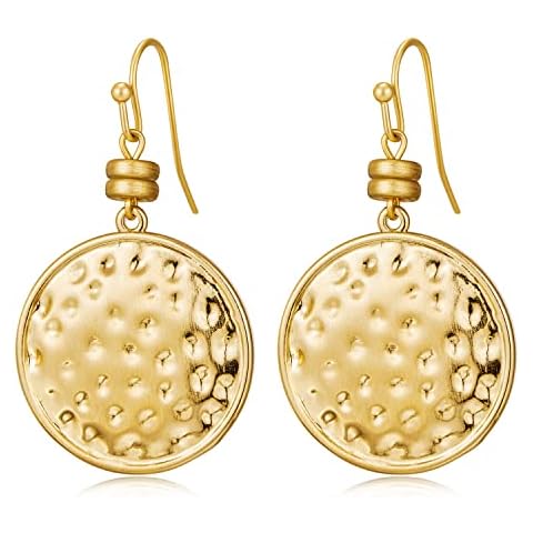 LILIE&WHITE Hammered Disc Antique Gold Dangle Earrings Cover