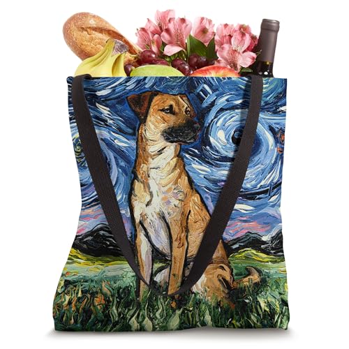 Bolso tote con arte de noche estrellada para amantes de los perros Black Mouth Cur miniatura 4