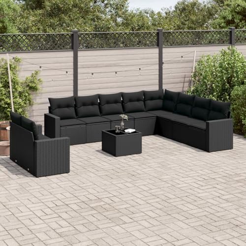 Gecheer Set de sofás de jardín 11 pzas y Cojines ratán sintético Negro,Muebles de Salón de Jardín,Conjuntos Muebles Terraza Jardin Exterior Patio,Type 58