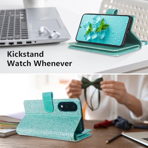 Varikke for Galaxy S25 Edge Wallet Case Detachable with RFID Blocking Card Holder for Women, Glitter Leather Strap Magnetic Flip Removable Phone Case for Samsung Galaxy S25 Edge 6.7", Mint Green by Varikke - Image 8