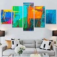 SIGNWIN 5 Panel Canvas Wall Art Modern Art Abstract Brushstroke Closeup Expressionism Expressive Modern Multicolor Oil Painting for Home Decorations Ready to Hang - 60