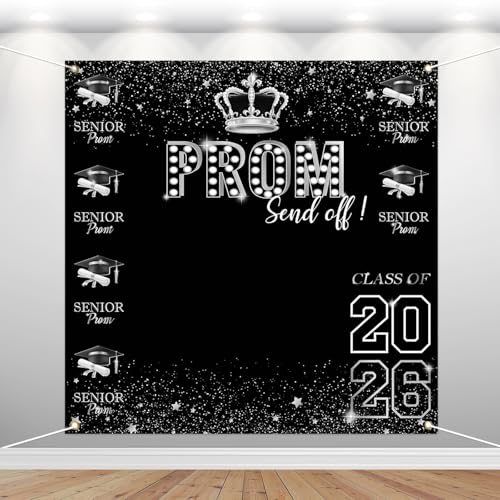 Mocsicka Prom 2026 Backdrop - Silver Graduation Prom Decorations Backdrop Congratulations Graduates Photography Background Graduation Party Background 70.8 x 70.8 Inch