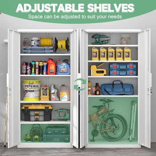 Image of Metal File Cabinet, Office Organizer with Doors and Shelves, 72.05 inch H White Storage Cabinet for Home Office, School, Heavy Duty Locker for File Supplies