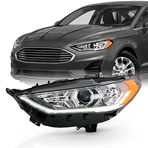 AKKON - Fits 2017-2020 Ford Fusion Halogen w/LED DRL Model Projector Chrome Headlight Driver Left Side Replacement