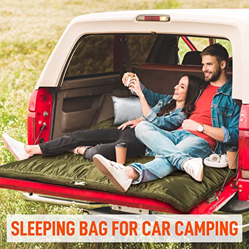 Image of MEREZA Double Sleeping Bag for Adults Mens with Pillow, XL Queen Size Two Person Sleeping Bag for All Season Camping Hiking Backpacking 2 Person Sleeping Bags for Cold Weather & Warm