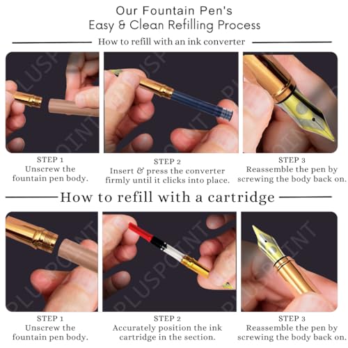 Image of PLUSPOINT Luxury Metal Body Fountain Pen Mat Finish with Rose Gold Studded stone Clip, Iridium Nib, Rose Gold Trims, Include Ink Converter Gift Set for Men & Women, Executives