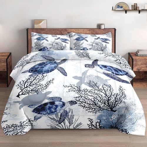 WeCozy Queen Size Comforter Set 2 Pillowcases, Animal Blue
