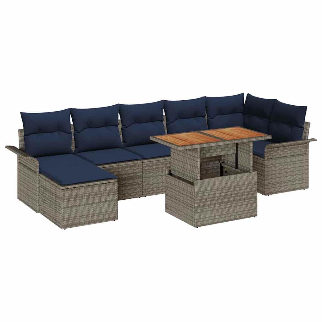 Set di mobili da giardino in polyrattan, 8 pezzi, colore grigio