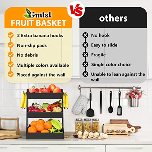 Gmtsl Bamboo Fruit Basket – 3 Tier Fruit Bowl For Kitchen Counter, Large Capacity Fruit Holder With 2 Banana Hangers, Idea For Fruit And Vegetable Storage, Bread Basket, Snack Organizer(Black) #TOP3