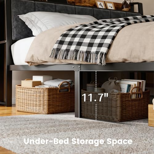 Image of Liians King Size Bed Frame with Charging Station, Storage Headboard Smart LED Lights, Metal Platform Bed Frame with USB Ports, Noise Free, No Box Spring Needed, Easy Assembly