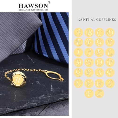 HAWSON Mens Tie Tacks for Men with Chain Round Gold Tie Pins Wedding Business Birthday Anniversary Initials A-Z Tie Clip Gifts by HAWSON - Image 5