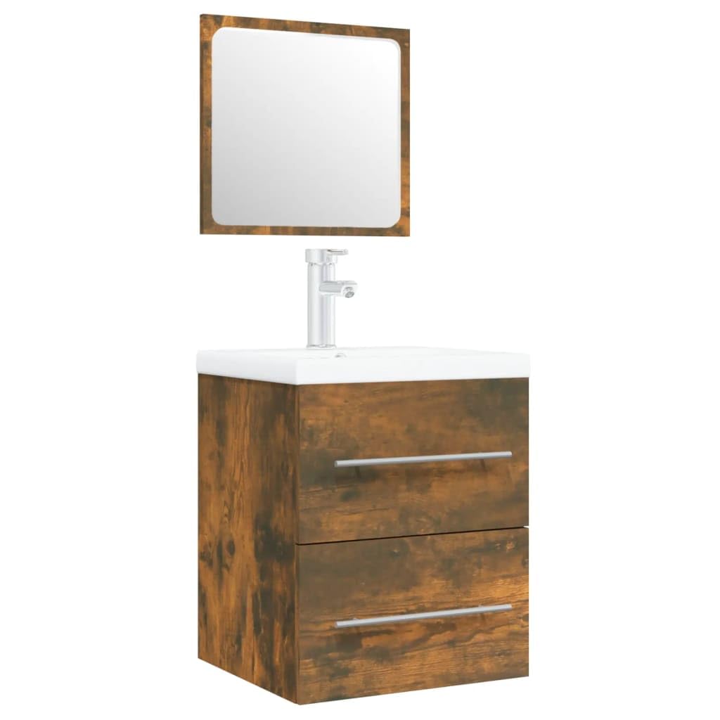 Armario de lavabo con lavabo empotrado, roble ahumado, cajón de almacenamiento, montaje en pared, muebles de baño, rebosadero