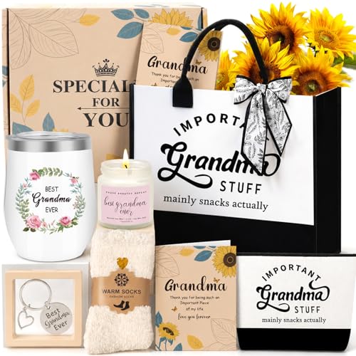 SHXWELL Grandma Gifts for Grandma Birthday Gifts Unique Great Grandmas Gifts from Grandkids Best Grandmother Gift Basket Tote Bag Grandmas Birthday Card for Christmas Mothers Day