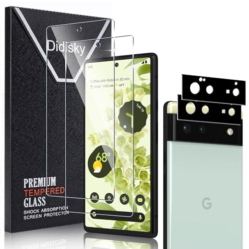 Didisky 2 Pack Tempered Glass Screen Protector for Google Pixel 6 9H Hardness Easy to Install Scratch-Resistant HD 2 Pack Camera Lens Protector